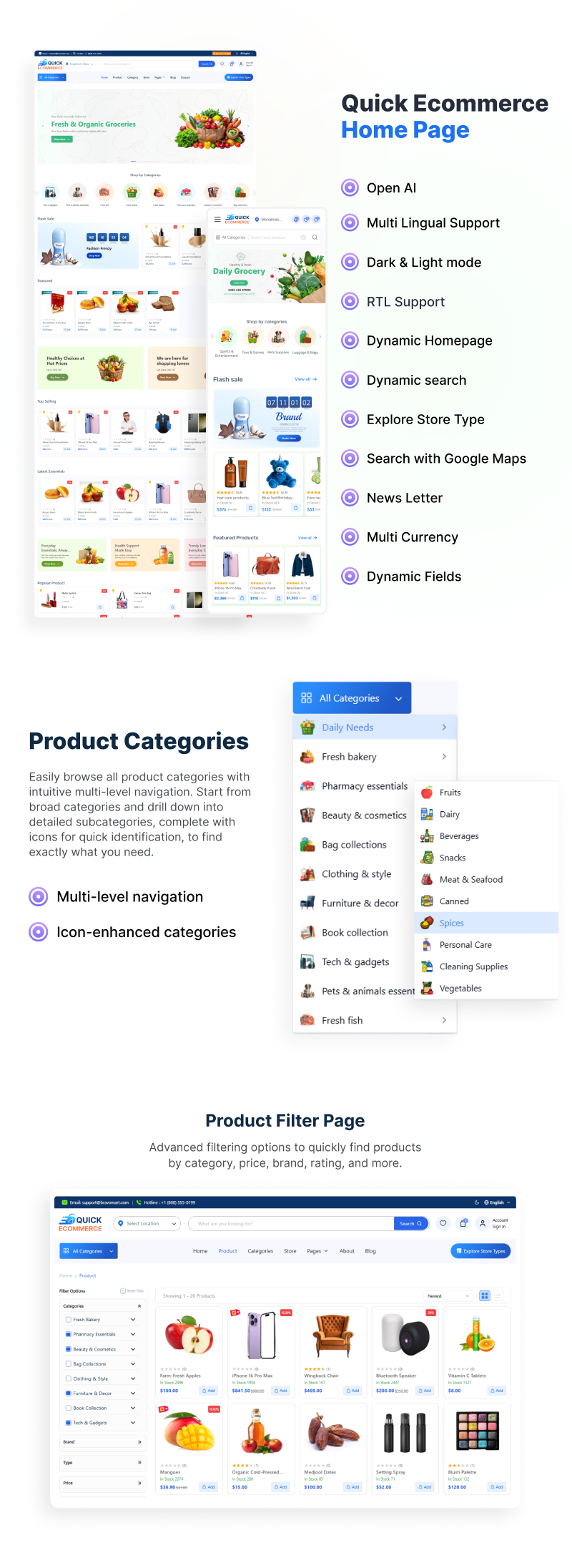 Quick eCommerce – React Multi-Vendor for Food, Grocery, Pharmacy & Pet with Customer App & Website